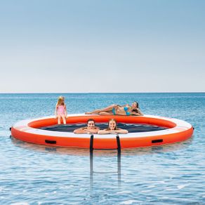 Inflatable Floating Dock with Trampoline Pool  10ft Water Mat Platform with Ladder & Carry Bag