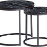 Side Table, Set of 2 Marble Look Round Coffee Table, 2-Piece Table Frame Metal, Small Living Image 2