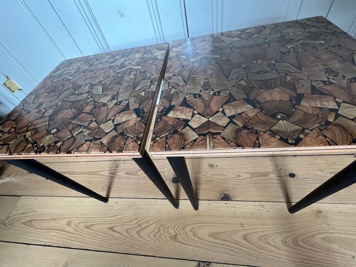 NEW PRICE DROP Coffee/Side Tables set of one off designed marquetry topped side tables