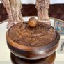 Vintage French Hand Carved Round Lidded Wooden Box Jewellery Box Image 2