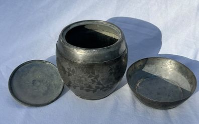 Vintage Chinese Pewter Lidded Barrel - Kut Hing Swatow - Ice Bucket