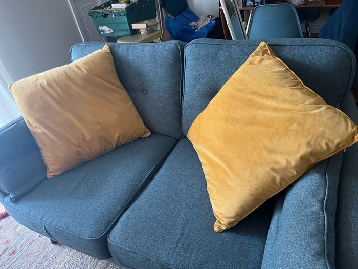 2 x large mustard faux velvet cushions