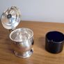 Vintage  English Silver plate mustard pot with cobalt glass liner Image 5