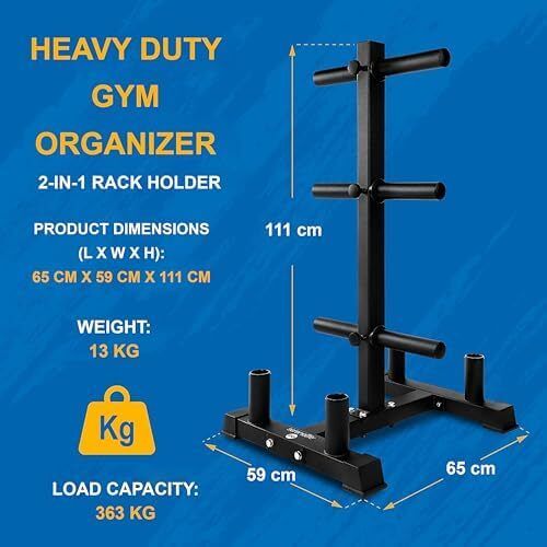6-Pegs Olympic Weight Plate Rack & 4 Barbells  363 kg Capacity, Heavy-Duty Gym Organiser, Scratch-Resistant Frame, Powder-Coat Finish, Easy to Assemble, Compact & Space-Saving