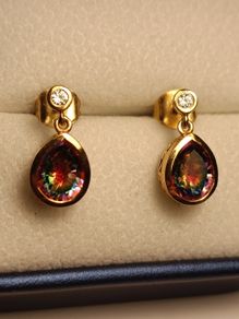 Gold Plated Sterling Silver Nebula Quartz Pear Drop Earrings