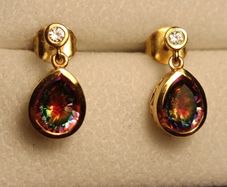Gold Plated Sterling Silver Nebula Quartz Pear Drop Earrings