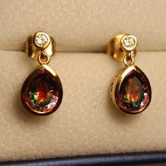 Gold Plated Sterling Silver Nebula Quartz Pear Drop Earrings