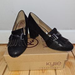 BNWT in original box KYLIE CRAZY Slip-On Black Shoes - size UK 4 / EU 37