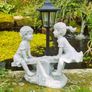 Solar Light Boy & Girl Seesaw Stone Effect Garden Ornament NEW Image 3