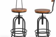 Set of 2 Industrial Bar Stools with Backrest Swivel Wooden Seat Bar Stool Height Adjustable
