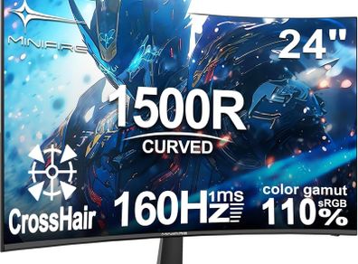 24 Inch Gaming Monitor 160Hz Full HD 1080P Curved Gaming Monitor  1500R VA Panel 1ms MPRT  sRGB110 Adaptive Sync Eye care VESA 75/75mm HDMI DP Prots