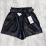 Zara Size M Black Faux Leather Paperbag Shorts With Belt NWT Image 6