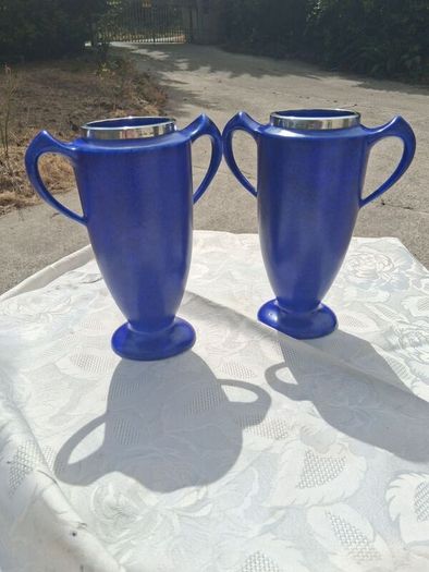 2 X George Clews Art Deco Chamelon ware With Sterling Silver Rims