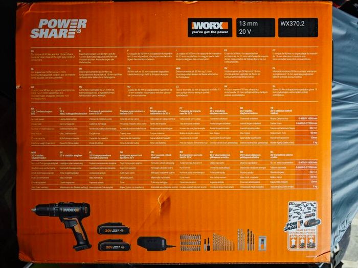 WORX WX370.2 20V Combi Hammer Drill Kit - 2 Batteries + 51pc Set