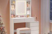 Dressing table with LED lighting and plush stool