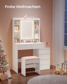 Dressing table with LED lighting and plush stool