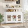 White Sideboard Storage Cabinet Kitchen Sideboard Buffet Cabinet with 3 Glass Doors 3 Drawers and Adjustable Shelves for Living Room Dining Room, Metal Frame 108x38x98.5cm Image 2