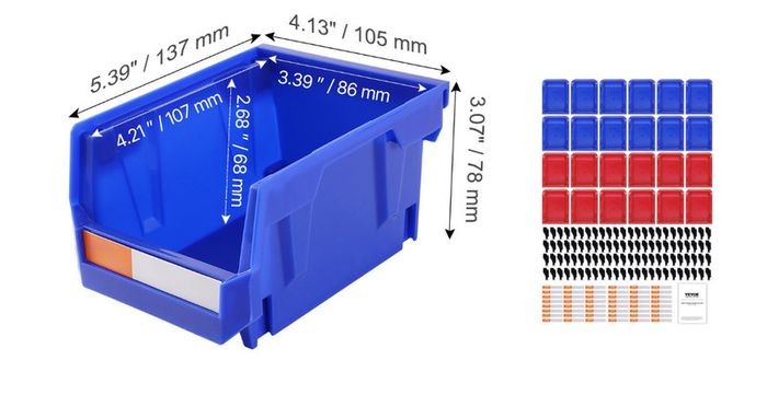 Plastic Storage Bin (5-Inch x 4-Inch x 3-Inch),Hanging Stackable Storage Organizer Bin, Blue/Red, 24-Pack