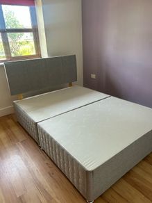 Double bed base & headboard - grey