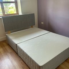 Double bed base & headboard - grey