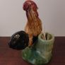 Fantastic Vintage Ceramic Portuguese Majolicaware Rooster Toothpick Holder by Bordallo Pinheiro, Circa 1950s - Kitschtastic!!! Image 8