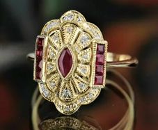 Vintage Style Ruby Stones Crystal Gold Ring