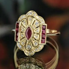 Vintage Style Ruby Stones Crystal Gold Ring