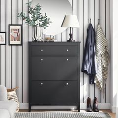 Shoe Cabinet with Drawers Tall Shoe Storage Cupboard, Black or Grey