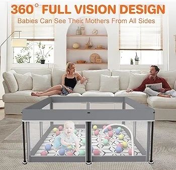Foldable Baby Playpen with Mat - Portable, Spacious & Sturdy Play Yard for Babies and Toddlers, Quick 1-Minute Setup, Travel-Friendly, Safe & Durable for Indoor and Outdoor Use (Grey, 50x50 inches)