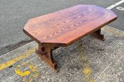 Solid Oak Rustic Coffee Table - Trestle Base