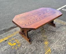 Solid Oak Rustic Coffee Table - Trestle Base