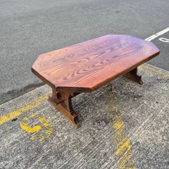 Solid Oak Rustic Coffee Table - Trestle Base