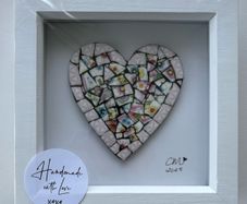 Handmade framed Heart in Pique Assiette Mosaic