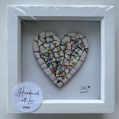 Handmade framed Heart in Pique Assiette Mosaic