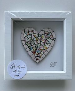 Handmade framed Heart in Pique Assiette Mosaic