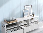 TV-Cabinet Lowboard for TVs up to 80 Inches, 178 cm Long, TV-Stand with 3 Drawers, 3 Open Compartments, 40 x 178 x 50 cm, Living Room, Steel Frame, White