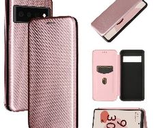 For Google Pixel 6 Pro Carbon Fiber Wallet Case Pink