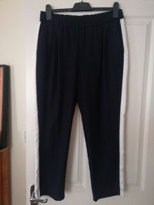 NEW Zara Navy Trousers with Cream Strip