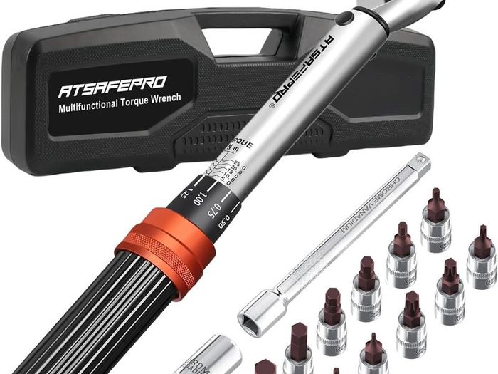 Bicycle Torque Wrench Set 5-25 Nm, 1/4 Inch Drive Click Torque Wrench Set with Dual Direction Adjustable 72 Tooth for Bike and Motorcycle Maintenance