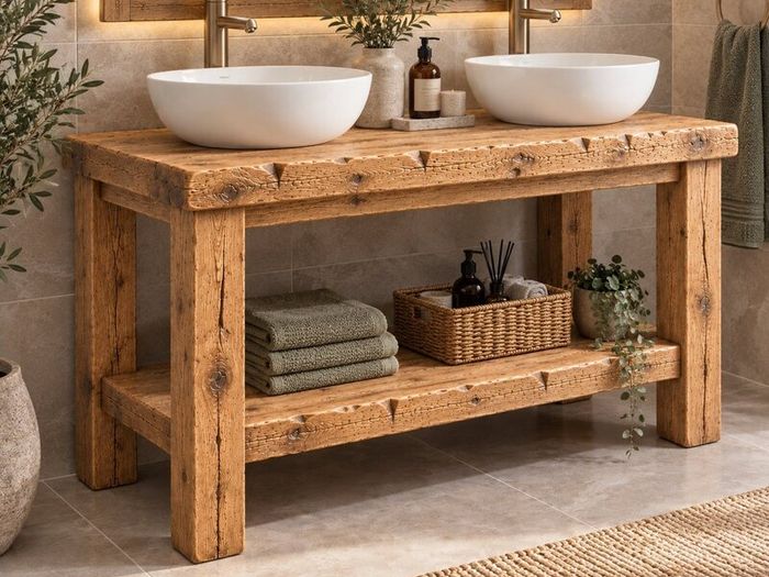 Handmade Rustic Wood Bathroom Vanity Unit