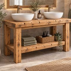 Handmade Rustic Wood Bathroom Vanity Unit