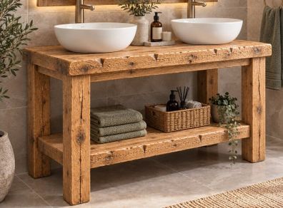 Handmade Rustic Wood Bathroom Vanity Unit