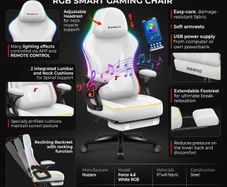 Huzaro Force 4.6 White Mesh RGB Smart Gaming Chair with Footrest - Bluetooth App & Remote Control