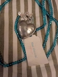 Blue Illusion Silver Heart Pendant Necklace with Beaded Chain