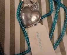 Blue Illusion Silver Heart Pendant Necklace with Beaded Chain