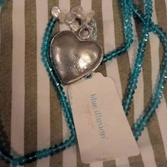 Blue Illusion Silver Heart Pendant Necklace with Beaded Chain