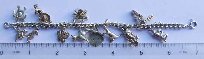 Vintage Heavy Sterling Silver Charm Bracelet length 7" - 37,9g