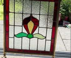 Stained glass vintage fire screen & brass accessories