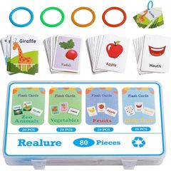 80Pcs/Box Preschool Educational Flash Cards, Toddler Learning Flash Cards Double Sided, Include Fruits Vegetables Body Parts Animal Flash Cards for Kids, Toddlers