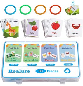 80Pcs/Box Preschool Educational Flash Cards, Toddler Learning Flash Cards Double Sided, Include Fruits Vegetables Body Parts Animal Flash Cards for Kids, Toddlers